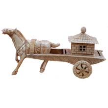 OX BONE CARVED BIG HORSE WITH CARRIAGE